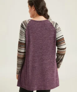 Striped Patchwork Pocket Raglan Sleeve T-shirt -Clothing Shop 948316820 zm