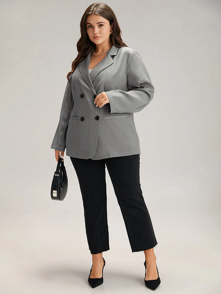 Suit Collar Solid Double Breasted Blazer 6 Suit Collar Solid Double Breasted Blazer - Image 4