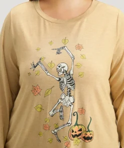 Halloween Skull & Pumpkin Print Sleep Top -Clothing Shop 948362164 fg