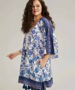 Floral Print Tassels Trim Split Side Kimono -Clothing Shop 948387001 xg ee618922 1f96 4378 8deb 9afae6b9a069