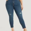 Skinny Moderately Stretchy High Rise Dark Wash Ripped Jeans
