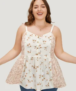 Ditsy Floral Patchwork Flutter Hem Cami Top