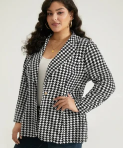 Anti-Wrinkle Houndstooth Button Up Suit Collar Blazer