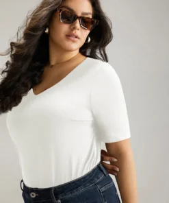 Cotton V Neck Plain Basic T-shirt -Clothing Shop 949451035 bb 0d70d793 53e7 4f53 8cbd c6b2734b0502