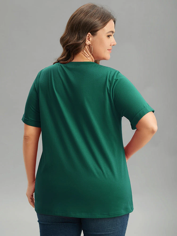 Christmas Print Round Neck Roll Sleeve T-shirt 9 Christmas Print Round Neck Roll Sleeve T-shirt - Image 7