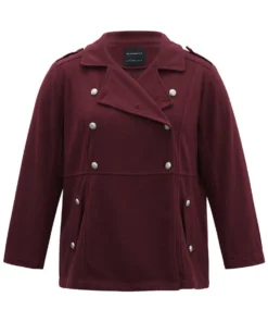 Solid Button Detail Pocket Lapel Collar Coat -Clothing Shop 950089308 xe