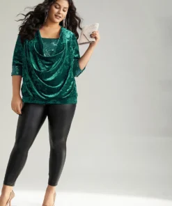 Cowl Neck 2-In-1 Sequin Patchwork Blouse -Clothing Shop 950105820 gx a2bab4b4 ab3b 4dec bc84 56fa8bc64d3b