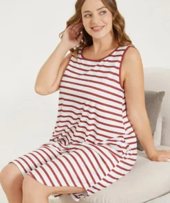 Striped Print Pocket Arc Hem Sleep Tank Dress -Clothing Shop 950314329 gt