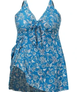 Floral Print Ruffle Hem Knot Front Ruched Swim Dress 23 Floral Print Ruffle Hem Knot Front Ruched Swim Dress -Clothing Shop 950488940 yt