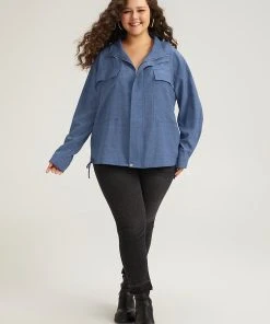 Plain Flap Pocket Zipper Lapel Collar Jacket -Clothing Shop 950625146 id