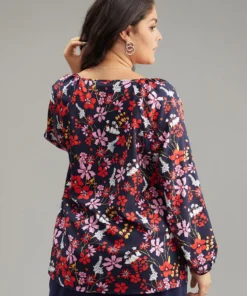 Floral Print Gathered Lantern Sleeve Blouse 12 Floral Print Gathered Lantern Sleeve Blouse -Clothing Shop 950656871 kg