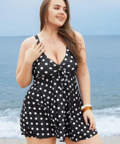 Polka Dot Twist Front Adjustable Straps Swim Dress -Clothing Shop 950689246 eg