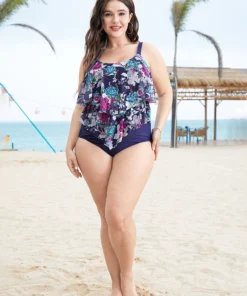 Floral Print Asymmetrical Tiered Hem Ruffles One Piece Swimsuit -Clothing Shop 951144142 uw