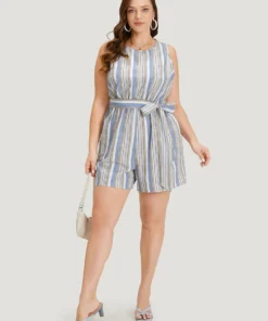 Striped Pocket Cut Out Knot Sleeveless Jumpsuit 12 Striped Pocket Cut Out Knot Sleeveless Jumpsuit -Clothing Shop 951279005 qs