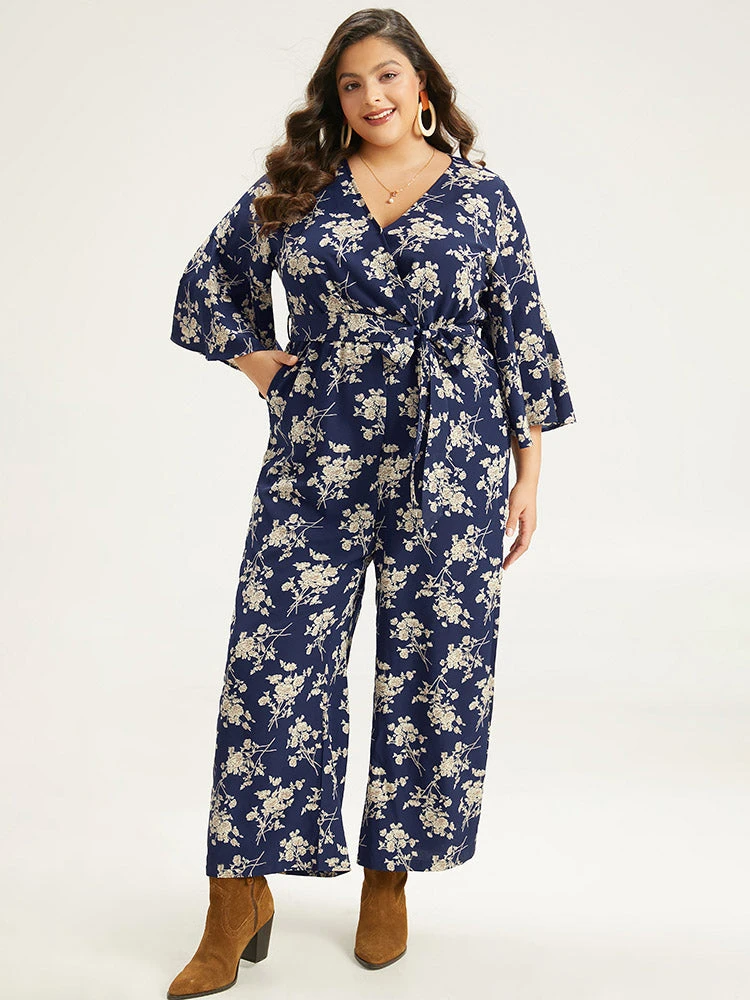 Floral Print Bell Sleeve Pocket Belted Jumpsuit 3 Floral Print Bell Sleeve Pocket Belted Jumpsuit