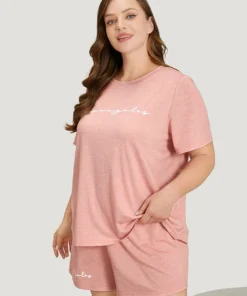 Letter Print Crew Neck Sleep Top -Clothing Shop 951455594 av