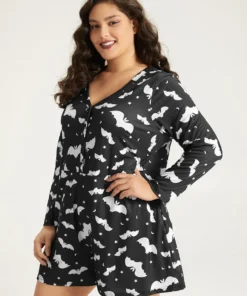Halloween Bat Print Pocket Button Up Sleep Jumpsuit 11 Halloween Bat Print Pocket Button Up Sleep Jumpsuit -Clothing Shop 952256846 zy