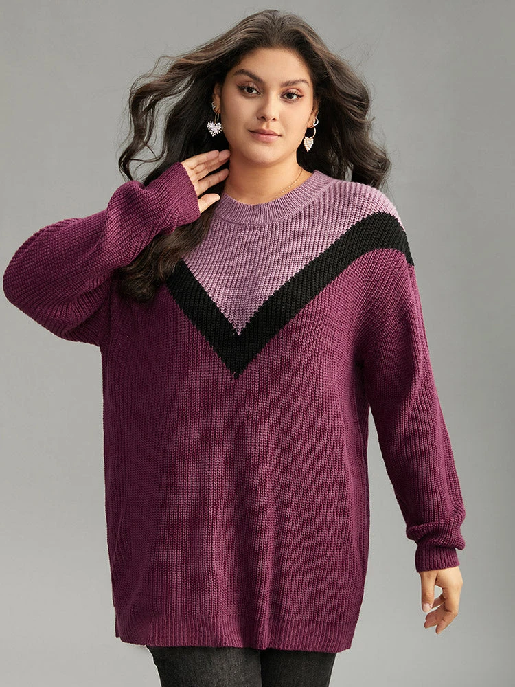 Colorblock Contrast Drop Shoulder Loose Pullover 6 Colorblock Contrast Drop Shoulder Loose Pullover - Image 4