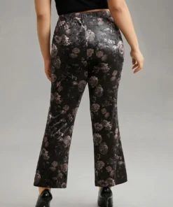 Floral Texture Velvet Flare Leg Pants -Clothing Shop 953631308 qw