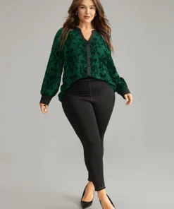 Floral Print Mesh V Neck Blouse -Clothing Shop 953734840 iu