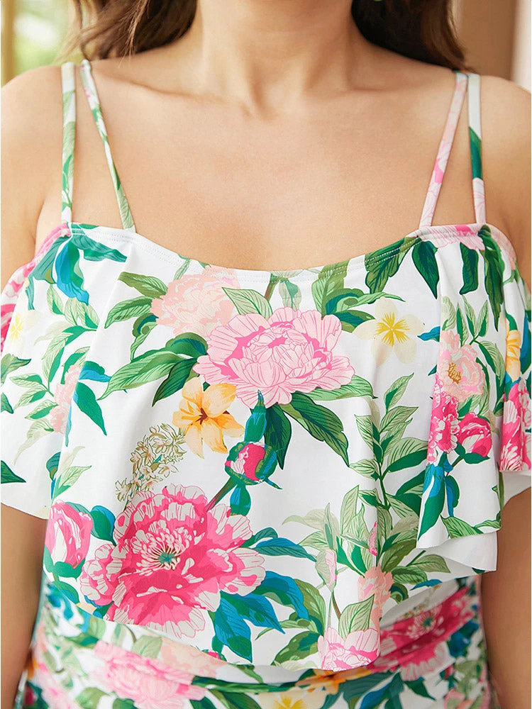 Floral Ruched Detail Ruffle Trim Cami One Piece Swimsuit 10 Floral Ruched Detail Ruffle Trim Cami One Piece Swimsuit - Image 8