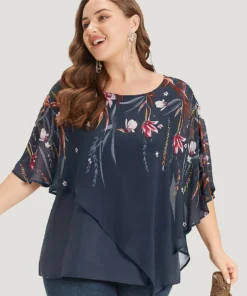 Floral Print Crochet Mesh Asymmetrical Batwing Sleeve Blouse 32 Floral Print Crochet Mesh Asymmetrical Batwing Sleeve Blouse -Clothing Shop 954584991 ab