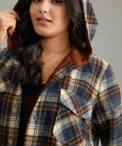 Plaid Patchwork Pocket Button Through Hooded Coat -Clothing Shop 954669114 id 4a3f18a3 ee8d 48e8 9806 9e85b538f7f6