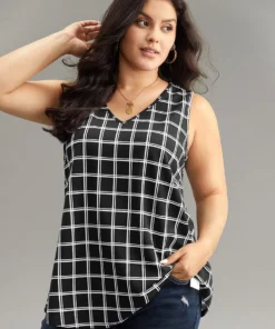 Gingham Print V Neck Tank Top