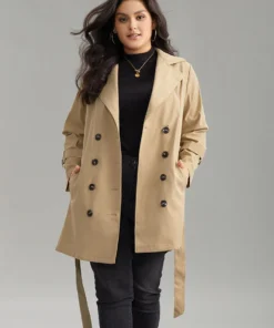 Plain Double Breasted Lapel Collar Belted Trench Coat -Clothing Shop 956023221 km