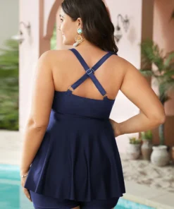 Colorblock Contrast Crossover Detail Ruffle Hem Tankini Top 23 Colorblock Contrast Crossover Detail Ruffle Hem Tankini Top -Clothing Shop 956505380 kv