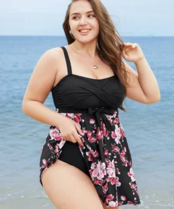 Floral Print Knotted Twist Front A Line Swim Dress -Clothing Shop 956664700 ap 1a290385 b5ee 4c01 a478 445813683a91