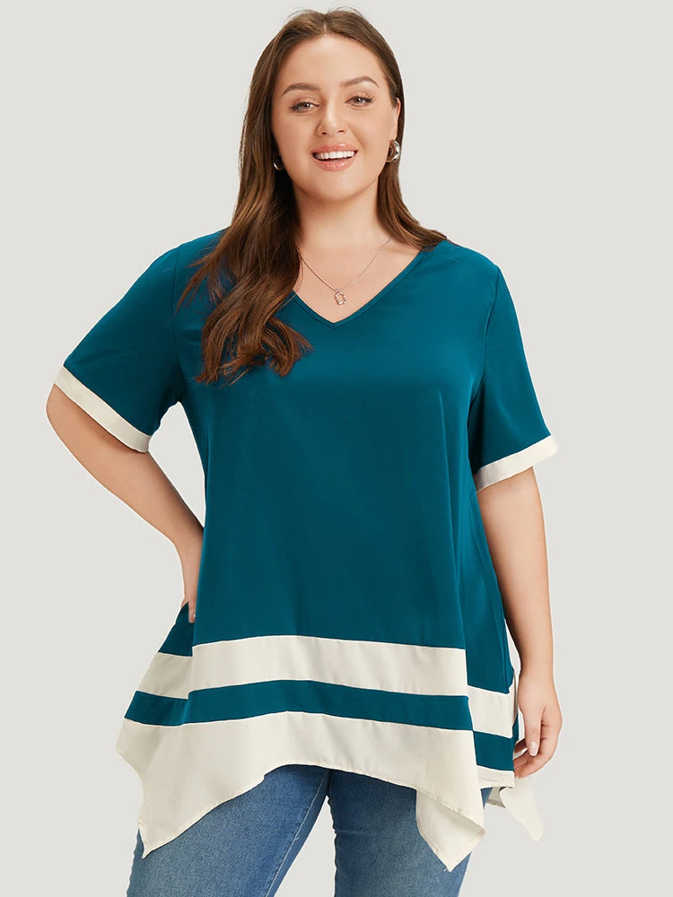 Anti-Wrinkle Two Tone Hanky Hem Blouse 15 Anti-Wrinkle Two Tone Hanky Hem Blouse - Image 13