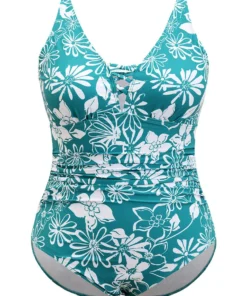 Floral Print Crisscross Sculpt Waist Ruched One Piece Swimsuit -Clothing Shop 958054217 lu