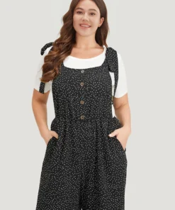 Polka Dot Pocket Button Detail Overall Jumpsuit 15 Polka Dot Pocket Button Detail Overall Jumpsuit -Clothing Shop 95817498 xo