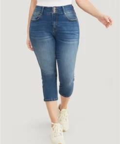 Very Stretchy High Rise Medium Wash Cropped Jeans