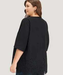 Plain Laser Cut Open Front Scalloped Trim Kimono 11 Plain Laser Cut Open Front Scalloped Trim Kimono -Clothing Shop 958238997 ul