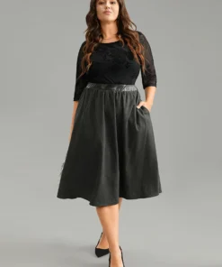 Solid PU Patchwork Pocket Elastic Waist Skirt -Clothing Shop 958601516 io