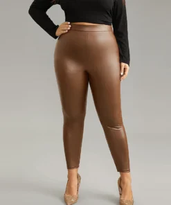 PU Leather Elastic Waist Leggings
