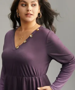 Tie Dye Button Detail Pocket Elastic Waist Dress -Clothing Shop 958763327 sm