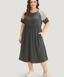 Supersoft Essentials Leopard Striped Patchwork Raglan Sleeve Dress 12 Supersoft Essentials Leopard Striped Patchwork Raglan Sleeve Dress -Clothing Shop 959190292 ur