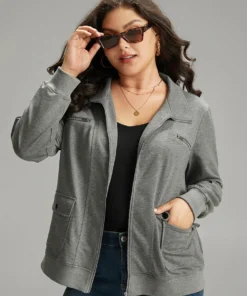 Solid Zipper Pocket Jacket