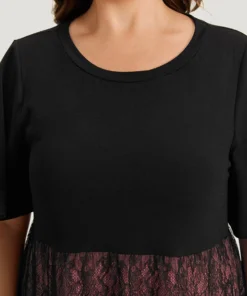 Supersoft Essentials Colorblock Contrast Guipure Lace Flutter Sleeve Dress -Clothing Shop 959872576 tk