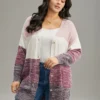 Colorblock Button Through Fuzzy Cardigan -Clothing Shop 960671783 yv