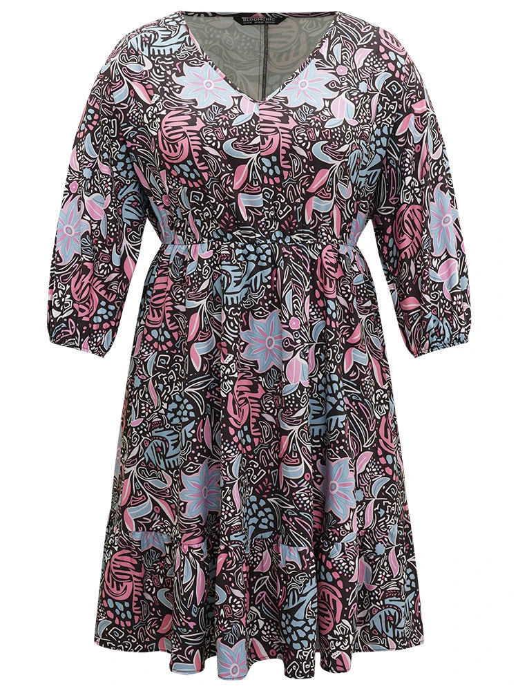 Floral Print Lantern Sleeve Elastic Waist Dress 13 Floral Print Lantern Sleeve Elastic Waist Dress - Image 11