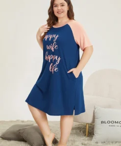 Letter Print Contrast Raglan Sleeve Patchwork Night Dress 11 Letter Print Contrast Raglan Sleeve Patchwork Night Dress -Clothing Shop 960816466 ek