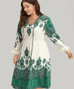 Bandana Print Tie Neck Lantern Sleeve Dress -Clothing Shop 961119872 eh