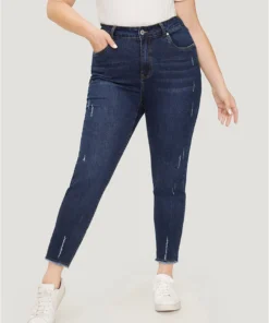 Straight Leg Very Stretchy Raw Hem Jeans