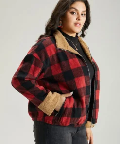 Plaid Patchwork Zipper Contrast Pocket Jacket -Clothing Shop 961398076 if