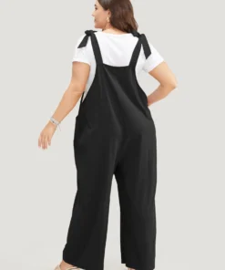 Solid Pleated Detail Pocket Knotted Shoulder Overall Jumpsuit -Clothing Shop 961568462 as a42b6744 9403 43bb a822 86f304533c7d