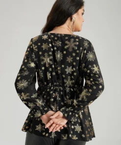 Glitter Snowflake Elastic Waist Ruched Wrap Blouse 13 Glitter Snowflake Elastic Waist Ruched Wrap Blouse -Clothing Shop 961665946 bv